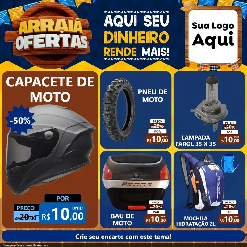 Modelo de Rede Social para Feed Facebook com o tema Arraiá de Ofertas - Junina para Moto peças