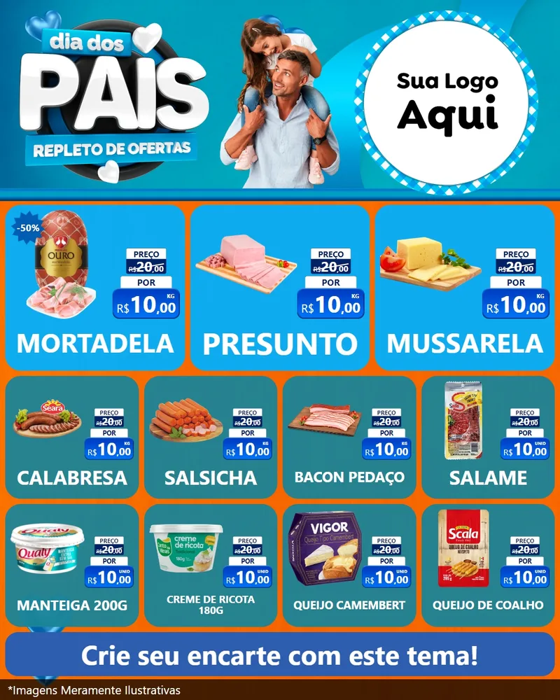 Modelo de Rede Social para Feed Instagram com o tema Dia Dos Pais Repleto de Ofertas para Frios e Laticínios