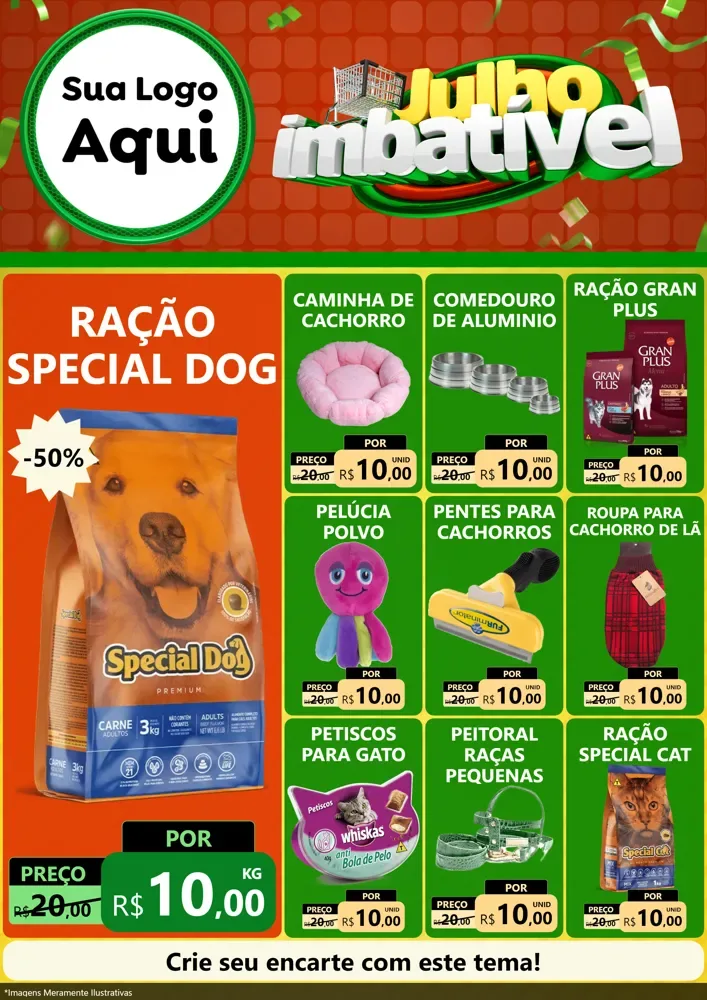 Modelo de Encarte para Encarte A4 Vertical com o tema Julho Imbatível para Pet Shop