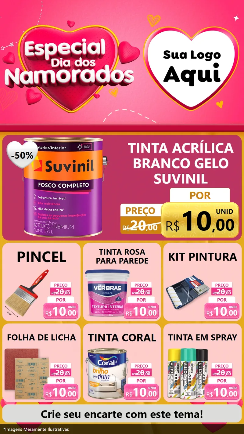 Modelo de Rede Social para Stories com o tema Especial Dia dos Namorados para Tintas e Ferramentas