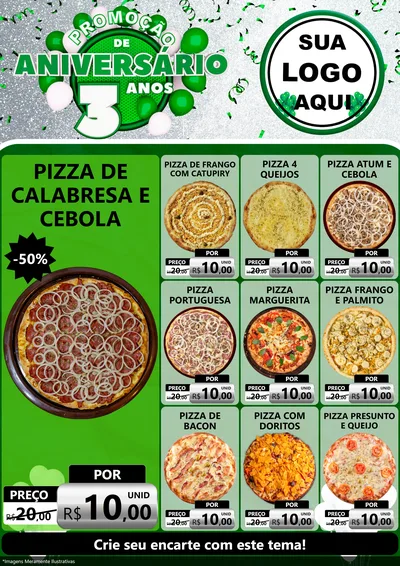 Modelo de Encarte para Encarte A4 Vertical com o tema Promoção de Aniversário - 3 Anos para Pizzaria