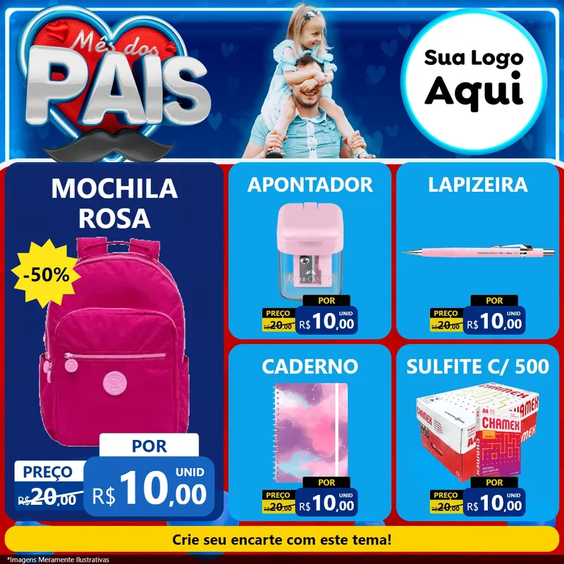 Modelo de Rede Social para Feed Facebook com o tema Mês Dos Pais para Papelaria