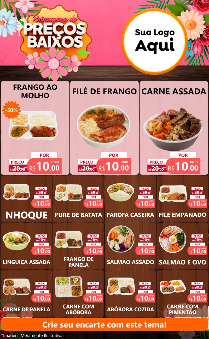 Modelo de Encarte para Encarte Grande com o tema Primavera de Preços Baixos para Restaurante
