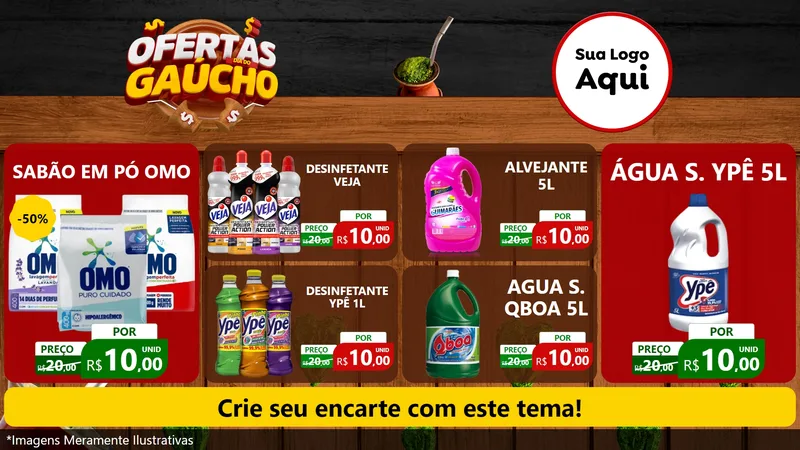 Modelo de TV para TV Horizontal com o tema Ofertas Dia do Gaúcho para Produtos de Limpeza