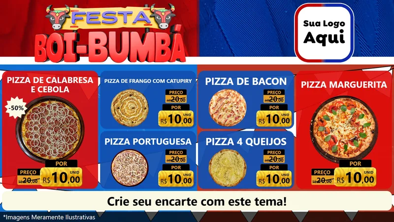 Modelo de TV para TV Horizontal com o tema Festa Boi Bumbá para Pizzaria