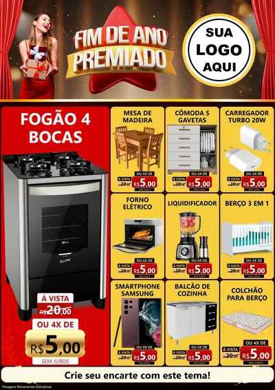 Modelo de Encarte para Encarte A4 Vertical com o tema Fim de Ano Premiado para Móveis e Eletro