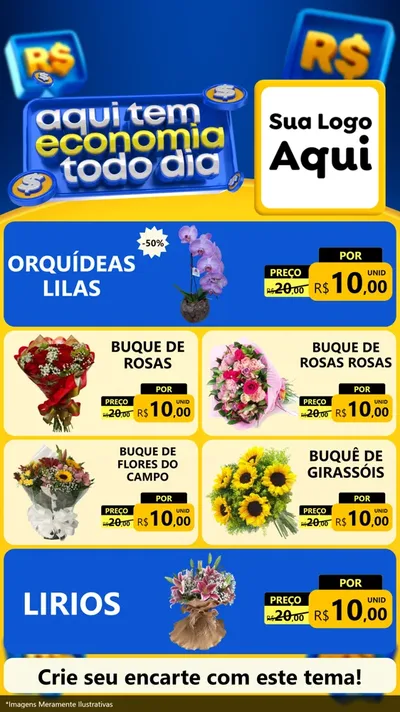 Modelo de TV para TV Vertical com o tema Aqui Tem Economia Todo Dia para Floricultura e jardim