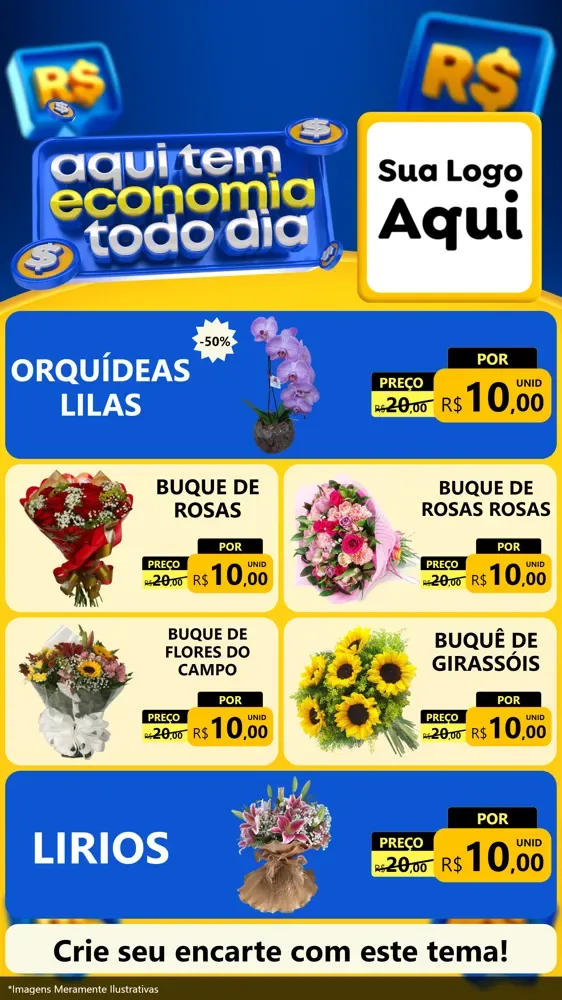 Modelo de TV para TV Vertical com o tema Aqui Tem Economia Todo Dia para Floricultura e jardim