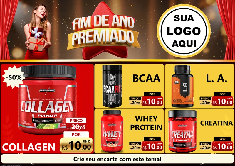 Modelo de Encarte para Encarte A4 Horizontal com o tema Fim de Ano Premiado para Suplementos alimentares
