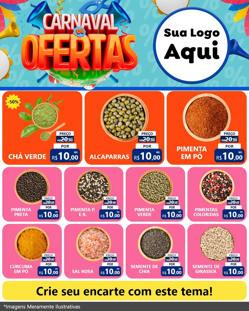Modelo de Rede Social para Feed Instagram com o tema Carnaval de Ofertas para Produtos Naturais