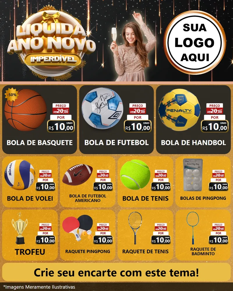 Modelo de Rede Social para Feed Instagram com o tema Liquida Ano Novo Imperdível para Artigos Esportivos