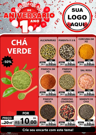 Modelo de Encarte para Encarte A4 Vertical com o tema Promoção de Aniversário - 1 Ano para Produtos Naturais