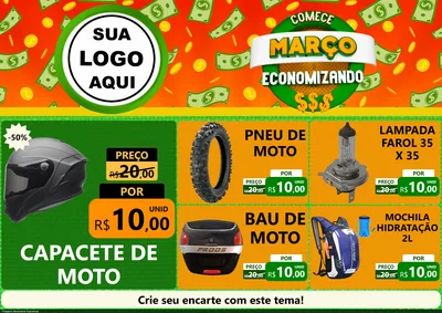 Modelo de Encarte para Encarte A4 Horizontal com o tema Comece Março Economizando para Moto peças