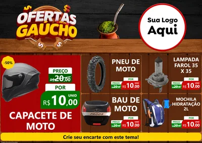 Modelo de Encarte para Encarte A4 Horizontal com o tema Ofertas Dia do Gaúcho para Moto peças