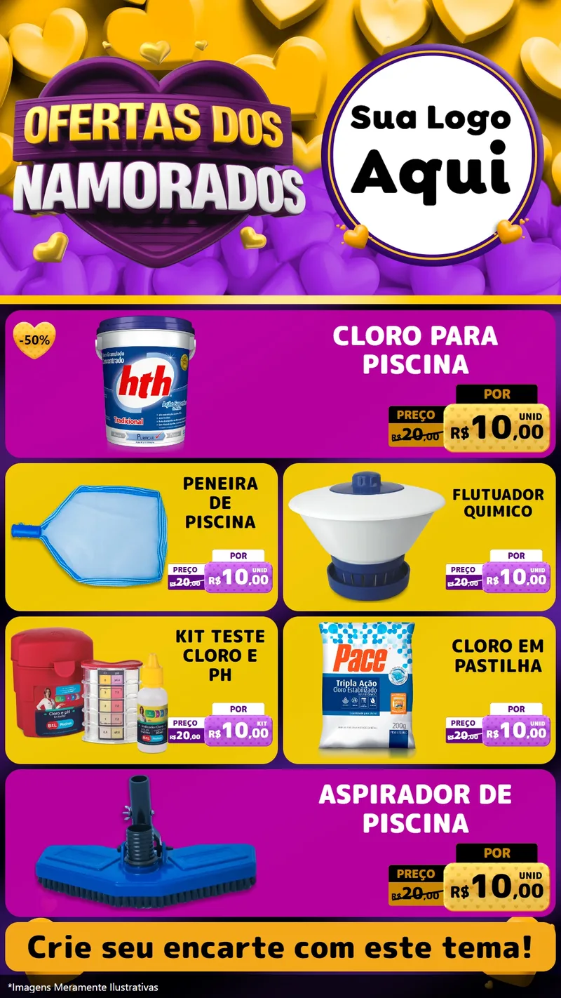 Modelo de TV para TV Vertical com o tema Oferta Dos Namorados para Produtos para Piscina