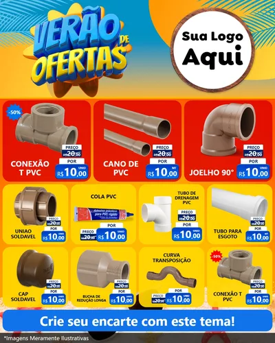 Modelo de Rede Social para Feed Instagram com o tema Verão de Ofertas para Tubos e conexões