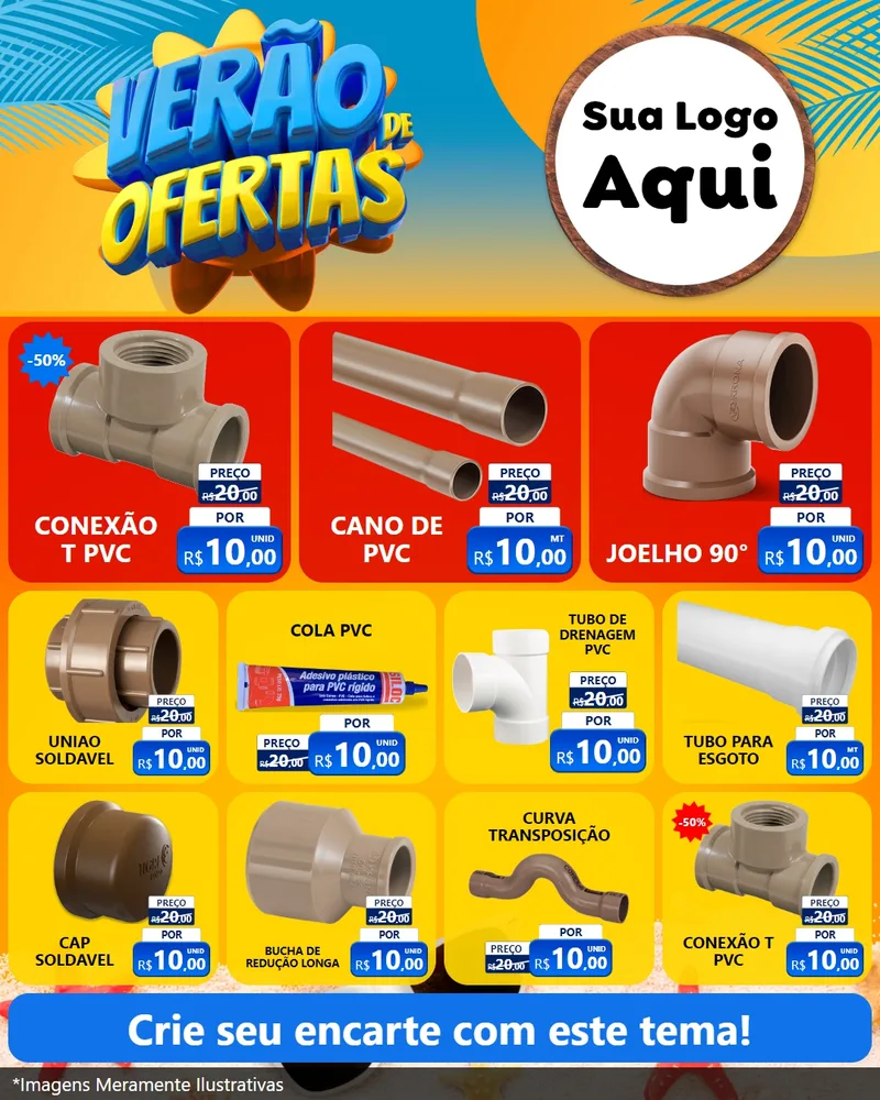Modelo de Rede Social para Feed Instagram com o tema Verão de Ofertas para Tubos e conexões