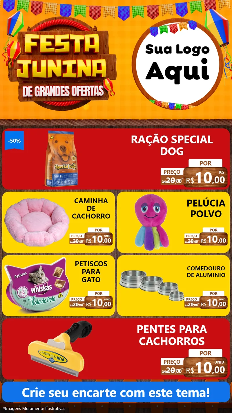 Modelo de TV para TV Vertical com o tema Festa Junina de Grandes Ofertas para Pet Shop