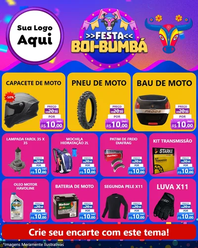Modelo de Rede Social para Feed Instagram com o tema Festa Boi-Bumbá para Moto peças
