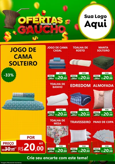Modelo de Encarte para Encarte A4 Vertical com o tema Ofertas Semana Do Gaúcho para Cama, Mesa e Banho