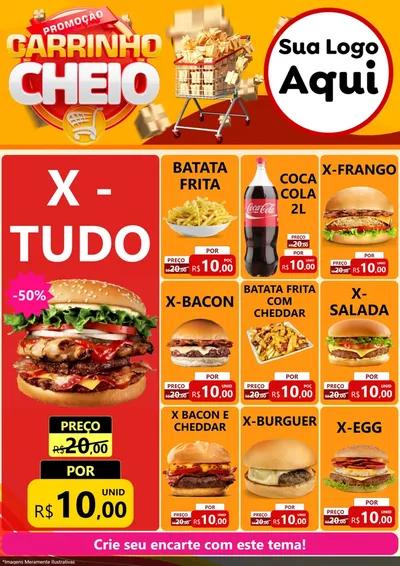 Modelo de Encarte para Encarte A4 Vertical com o tema Promoção carrinho cheio para Hamburgueria