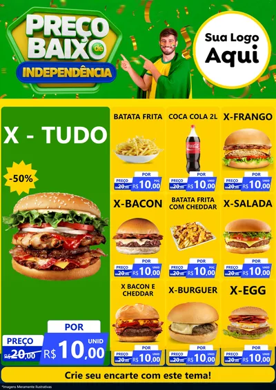 Modelo de Encarte para Encarte A4 Vertical com o tema Preço Baixo de Independência para Hamburgueria