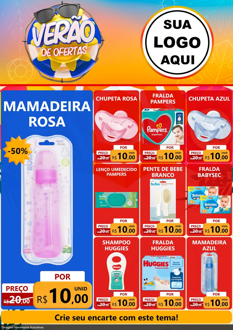 Modelo de Encarte para Encarte A4 Vertical com o tema Verão de Ofertas para Bebês