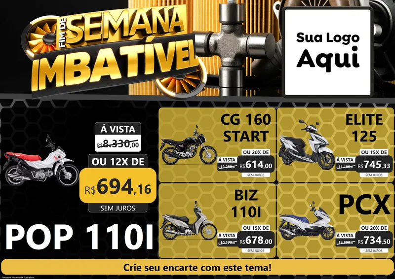 Modelo de Encarte para Encarte A4 Horizontal com o tema Fim de Semana Imbatível para Concessionaria de Motos