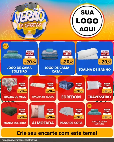Modelo de Rede Social para Feed Instagram com o tema Verão de Ofertas para Cama, Mesa e Banho