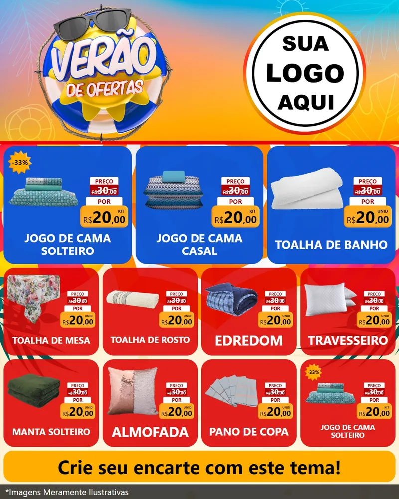 Modelo de Rede Social para Feed Instagram com o tema Verão de Ofertas para Cama, Mesa e Banho