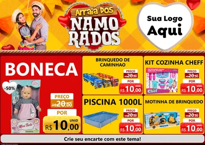 Modelo de Encarte para Encarte A4 Horizontal com o tema Arraiá dos Namorados para Brinquedos