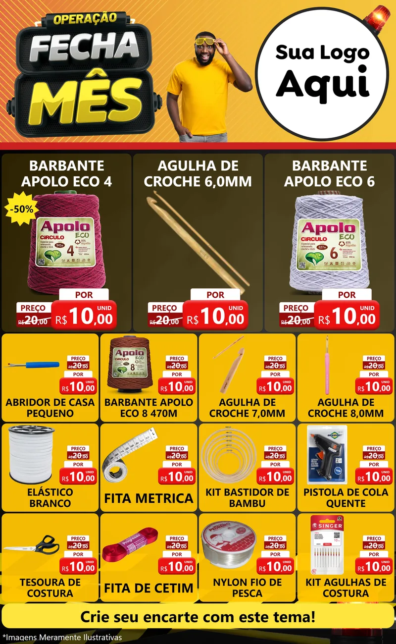 Modelo de Encarte para Encarte Grande com o tema Operação Fecha Mês para Armarinho e Aviamentos