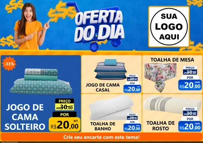 Modelo de Encarte para Encarte A4 Horizontal com o tema Oferta do Dia para Cama, Mesa e Banho