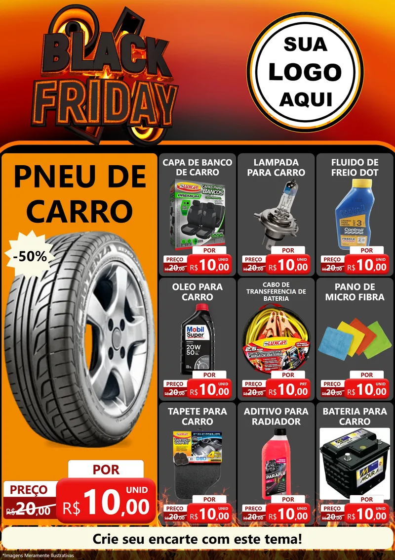 Modelo de Encarte para Encarte A4 Vertical com o tema Black Friday para Auto peças