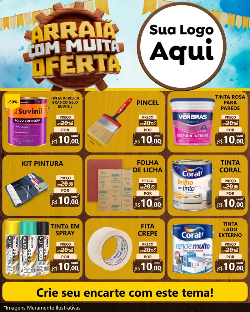 Modelo de Rede Social para Feed Instagram com o tema Ofertas de São João - Junina para Tintas e Ferramentas