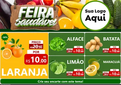Modelo de Encarte para Encarte A4 Horizontal com o tema Feira Saudável para Hortifrúti