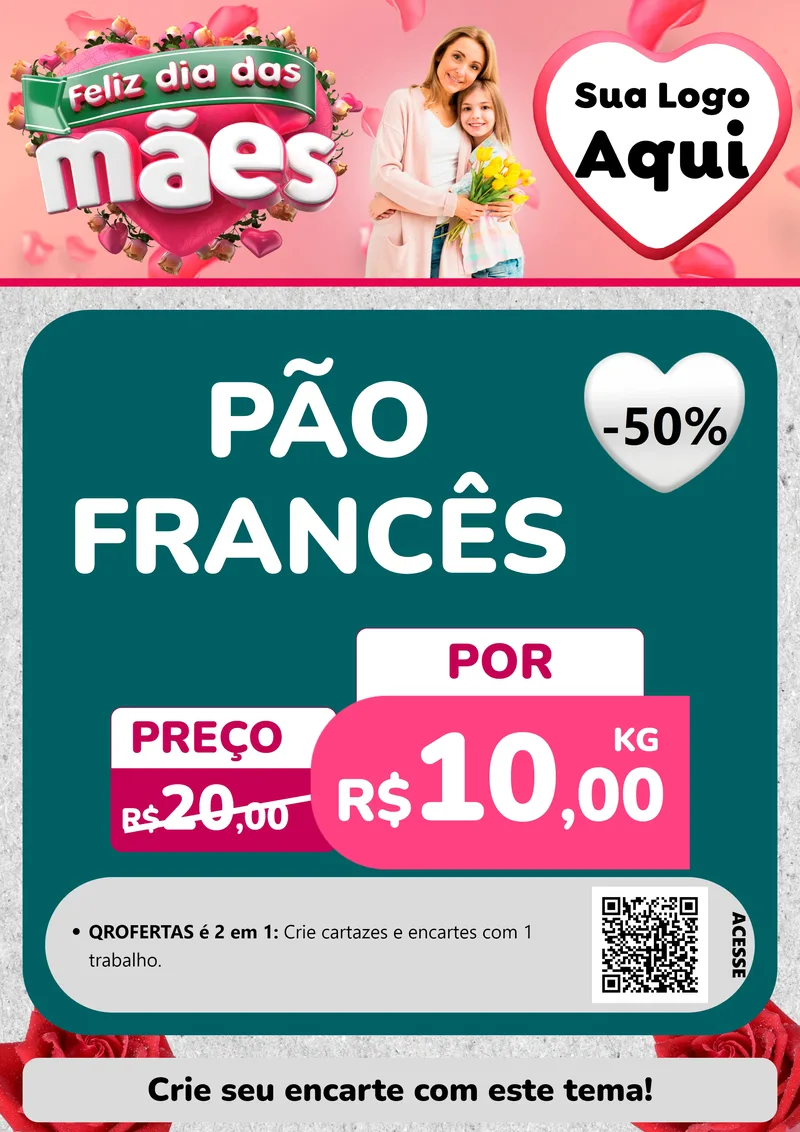 Modelo de Cartaz para Cartaz A4 Vertical com o tema Feliz Dia das Mães para Padaria