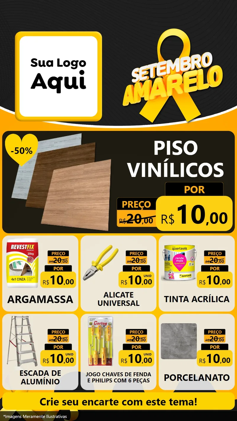 Modelo de Rede Social para Stories com o tema Setembro Amarelo para Material para Construção