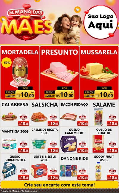Modelo de Encarte para Encarte Grande com o tema Semana das Mães para Frios e Laticínios