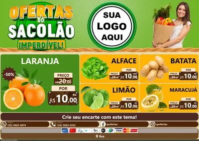 Modelo de Encarte para Encarte A4 Horizontal com o tema Ofertas do Sacolão Imperdível! para Hortifrúti