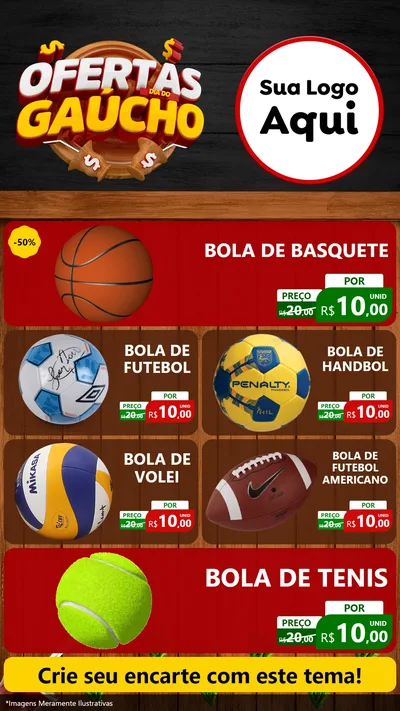 Modelo de TV para TV Vertical com o tema Ofertas Dia do Gaúcho para Artigos Esportivos