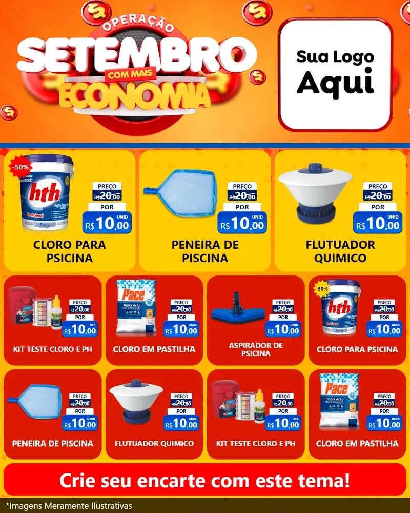 Modelo de Rede Social para Feed Instagram com o tema Operação Setembro Com Muita Economia para Produtos para Piscina