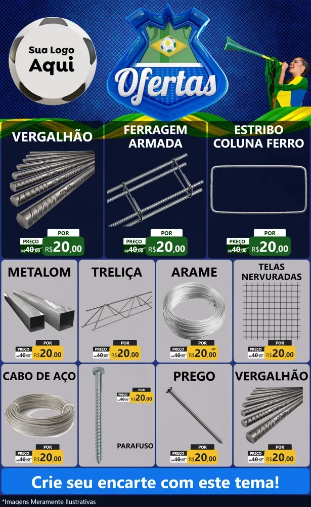 Modelo de Encarte para Encarte Grande com o tema Ofertas (Futebol) para Ferragens