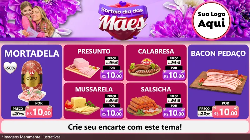Modelo de TV para TV Horizontal com o tema Sorteio Dia das Mães para Frios e Laticínios