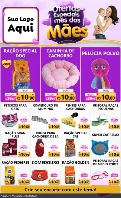 Modelo de Encarte para Encarte Grande com o tema Ofertas Especiais - Mês das Mães para Pet Shop