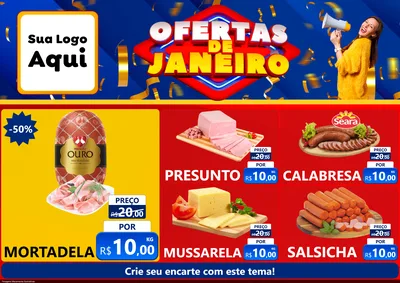 Modelo de Encarte para Encarte A4 Horizontal com o tema Ofertas de Janeiro para Frios e Laticínios
