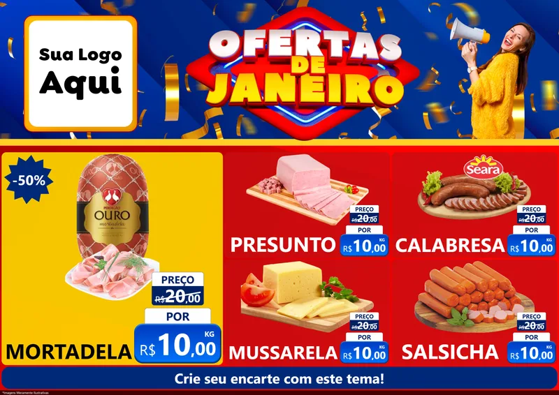 Modelo de Encarte para Encarte A4 Horizontal com o tema Ofertas de Janeiro para Frios e Laticínios