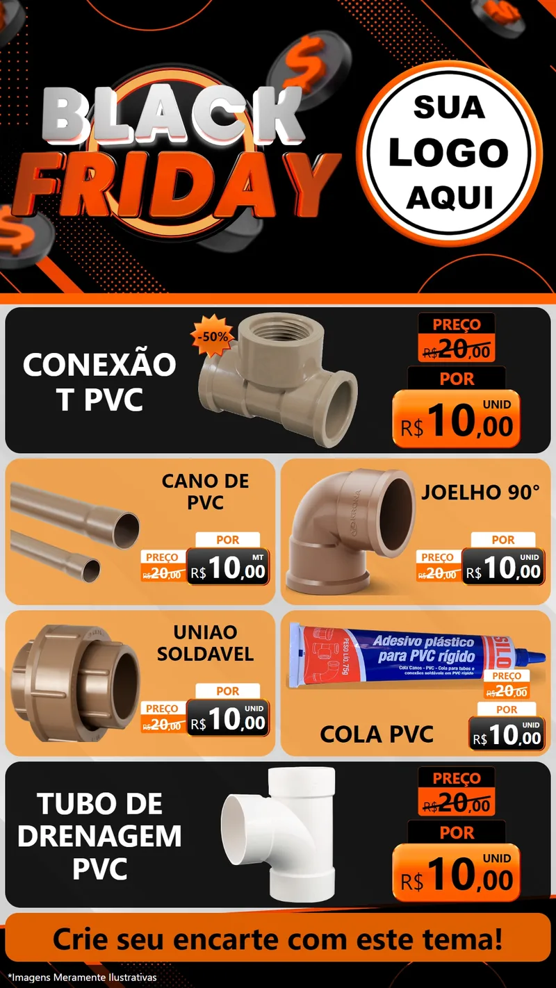Modelo de TV para TV Vertical com o tema Black Friday para Tubos e conexões