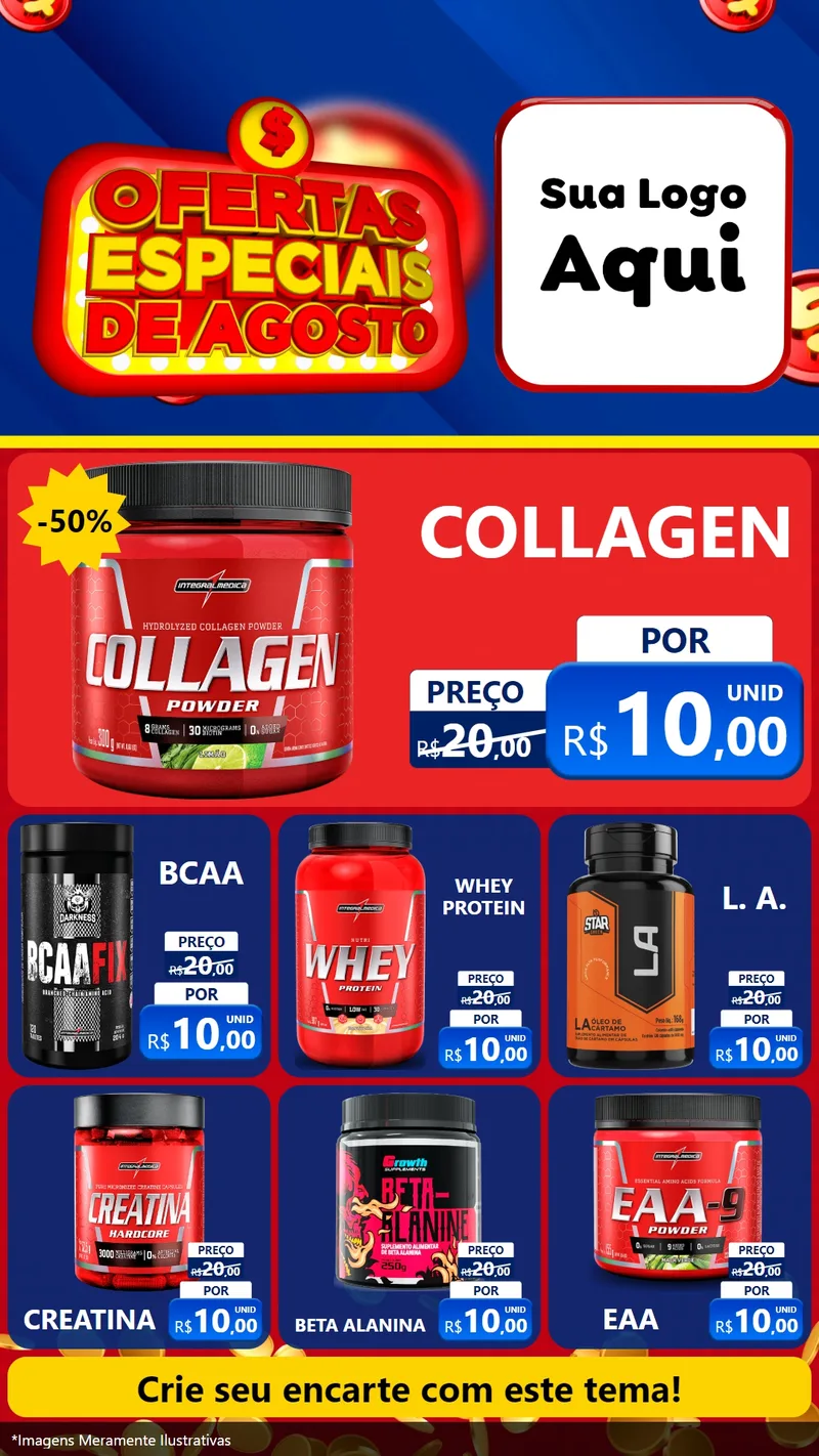 Modelo de Rede Social para Stories com o tema Ofertas Especiais de Agosto para Suplementos alimentares