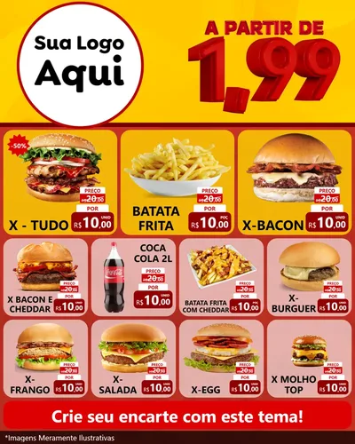 Modelo de Rede Social para Feed Instagram com o tema A Partir de Um e Noventa e Nove - 1,99 para Hamburgueria